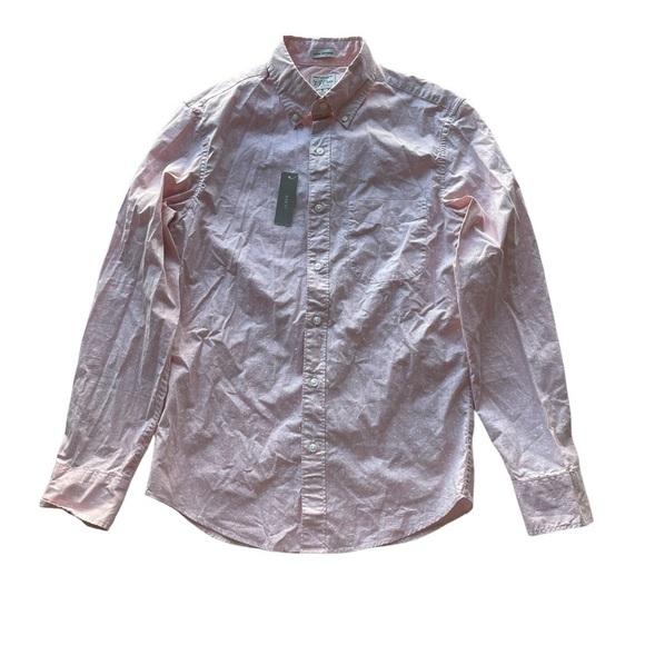 J. Crew Secret Wash Slim Untucked Shirt Pink Small Short Polka Dot NWT Barbie - Picture 2 of 6